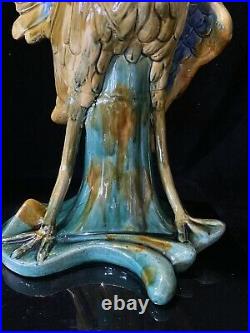 Chinese Tall Bird Porcelain Heron Statue Glazed Pottery Figure Qing Dynasty 14H