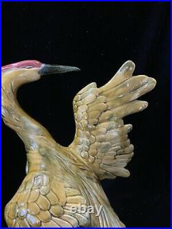 Chinese Tall Bird Porcelain Heron Statue Glazed Pottery Figure Qing Dynasty 14H