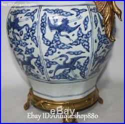 Chinese White Blue Porcelain Gilt Ancient Crane Birds Flower Vase Bottle Statue