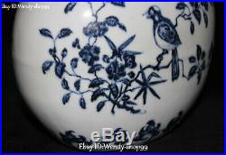 Chinese White Blue Porcelain Leafs Plum Blossom Flower Magpie Bird Vase Bottle