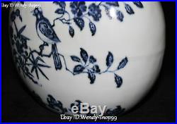 Chinese White Blue Porcelain Leafs Plum Blossom Flower Magpie Bird Vase Bottle