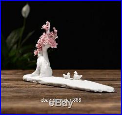 Chinese White Glaze dehua Porcelain Pottery plum blossom magpie Bird sculpture