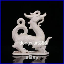 Chinese White Porcelain Myth four Immortals Beast Dragon Tiger Figurine Statue