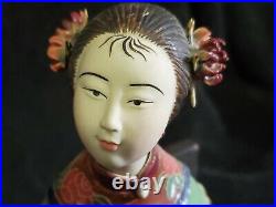 Chinese Wucai Porcelain Ceramic Happy Women Sitting w Bird Collectible Figurine
