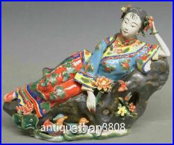 Chinese Wucai Porcelain Dolls Figurine sleeping beauty Woman Flower Statue