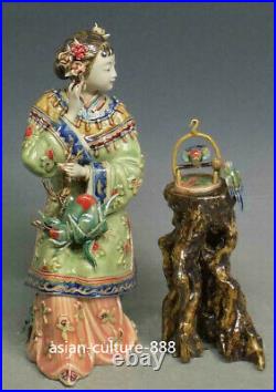 Chinese Wucai Porcelain Pottery Ceramic Classical beauty Women Belle Girl Statue
