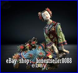Chinese Wucai Porcelain pottery Ceramic Seat Lady Women Flower Happy Figurine