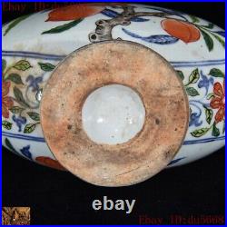 Chinese dynasty Wucai porcelain peach flower bird statue Zun Bottle Pot Vase Jar