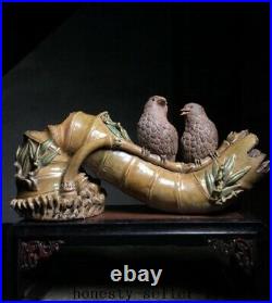 Chinese wucai porcelain bamboo auspicious lucky animal bird unique statue