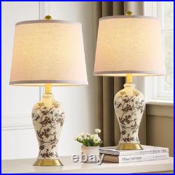 Chinoiserie 24 Ceramic Table Lamps Set of 2 with LED Bulbs Bird Pattern