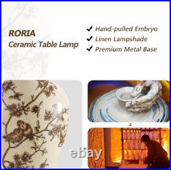 Chinoiserie 24 Ceramic Table Lamps Set of 2 with LED Bulbs Bird Pattern