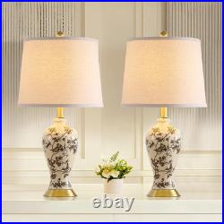 Chinoiserie 24 Ceramic Table Lamps Set of 2 with LED Bulbs Bird Pattern