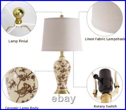 Chinoiserie 24 Ceramic Table Lamps Set of 2 with LED Bulbs Bird Pattern