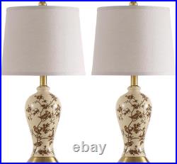 Chinoiserie 24 Ceramic Table Lamps Set of 2 with LED Bulbs Bird Pattern