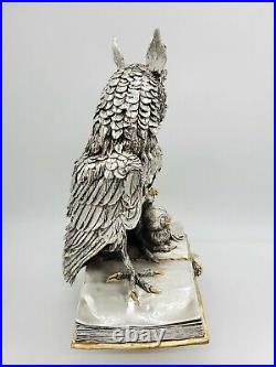 Cold Porcelain Covered In Sterling Silver Owl Family On Books statue/figurine