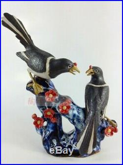 Collect Chinese Color Porcelain Look very happy Flower Bird Tree Ornament Statue