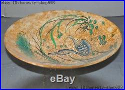 Collect Chinese Dynasty wucai porcelain Lotus Goose bird statue plate tray