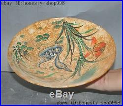 Collect Chinese Dynasty wucai porcelain Lotus Goose bird statue plate tray