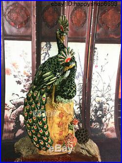 Collect Folk Chinese Color Porcelain Animal Bird Peacock peafowl Ornament Statue