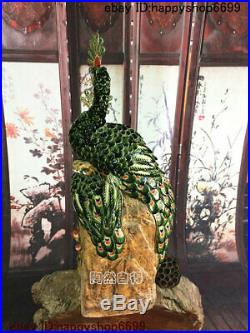 Collect Folk Chinese Color Porcelain Animal Bird Peacock peafowl Ornament Statue