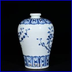 Collectable Art Chinese Hand Painting Blue&white Porcelain Bird Mei Vase