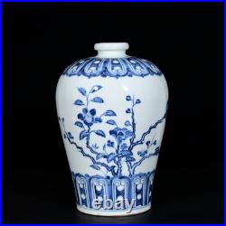 Collectable Art Chinese Hand Painting Blue&white Porcelain Bird Mei Vase
