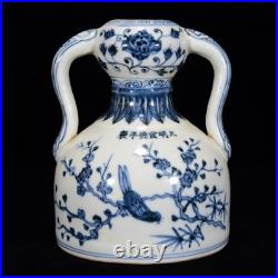 Collectable Art Chinese Hand Painting Blue&white Porcelain Bird Zun Vase