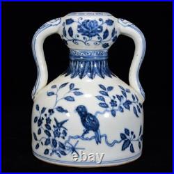 Collectable Art Chinese Hand Painting Blue&white Porcelain Bird Zun Vase