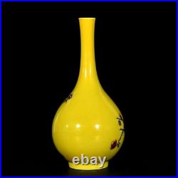 Collectable Art Chinese Hand Painting Yellow Glazed Porcelain Bird Vase