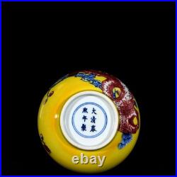 Collectable Art Chinese Hand Painting Yellow Glazed Porcelain Bird Vase