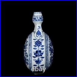 Collectable Art Handmade Painting Blue White Porcelain Bird Flat Vase