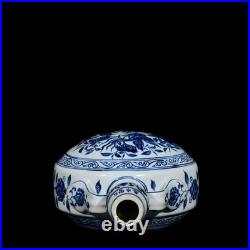 Collectable Art Handmade Painting Blue White Porcelain Bird Flat Vase