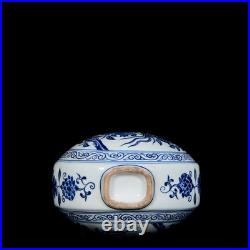 Collectable Art Handmade Painting Blue White Porcelain Bird Flat Vase