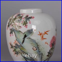 Collectable Art Handmade Painting Famille Rose Porcelain Bird Pot