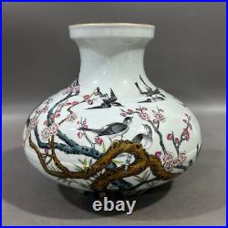 Collectable Art Handmade Painting Famille Rose Porcelain Bird Vase