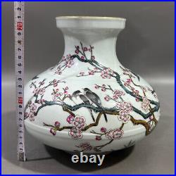 Collectable Art Handmade Painting Famille Rose Porcelain Bird Vase