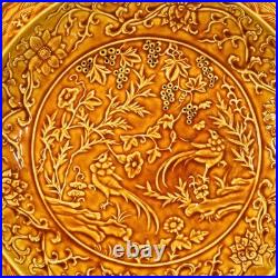 Collectable Art Handmade Painting Yellow Glaze Porcelain Bird Plate