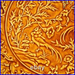 Collectable Art Handmade Painting Yellow Glaze Porcelain Bird Plate