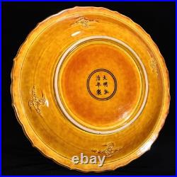 Collectable Art Handmade Painting Yellow Glaze Porcelain Bird Plate