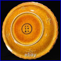 Collectable Art Handmade Painting Yellow Glaze Porcelain Bird Plate