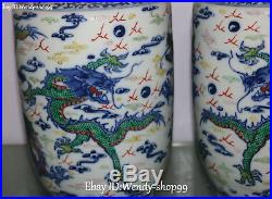 Color Porcelain Loong Dragons Cranes Bird Vase Bottle Jug Flask Pitcher Pair