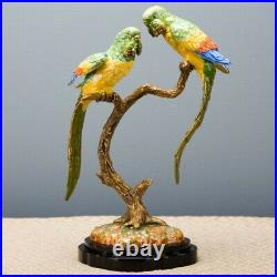 Colorful Double Parrots Porcelain Bronze Ormolu Statue Figurine 13H