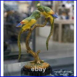 Colorful Double Parrots Porcelain Bronze Ormolu Statue Figurine 13H