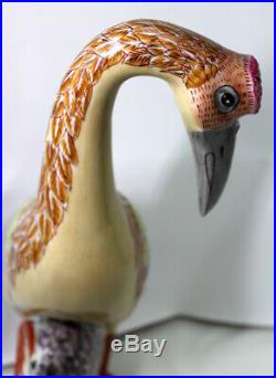 Crane Bird Figurine Statue Chinese Porcelain or Ceramic MajolicaVintage