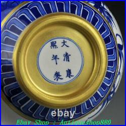 Daqing Kangxi Year Blue and white Porcelain Gold Gilt Bamboo Bird Vase Bottle