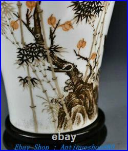 Daqing Yongzheng Marked Pastel Porcelain Gilt Bird Bamboo Vase Bottle Jar Jug