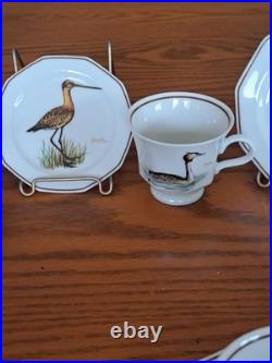 Dutch 3 Piece Demitasse Teacup, Saucer & Dessert Plate Hollandse Bird Pattern