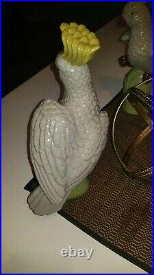 Dynasty Pair Chinese Porcelain Parrot Figurines Birds Cockatoo signed VTG
