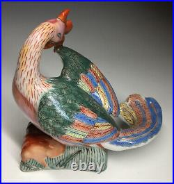 Early 20th C. Chinese Famille Rose Verte Porcelain Preening Bird Figurine