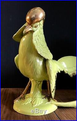 Early 20th Cty Large Jade Green + Gold Porcelain Chinese Feng Shui Pheasant Bird
